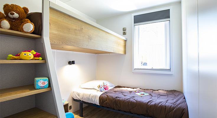 lits superposés de la chambre enfant du mobil-home Premium